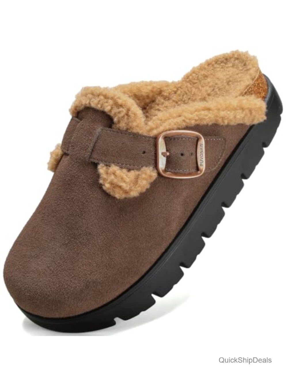 Women's Slip On Faux Shearling Platform Clog Suede Mules